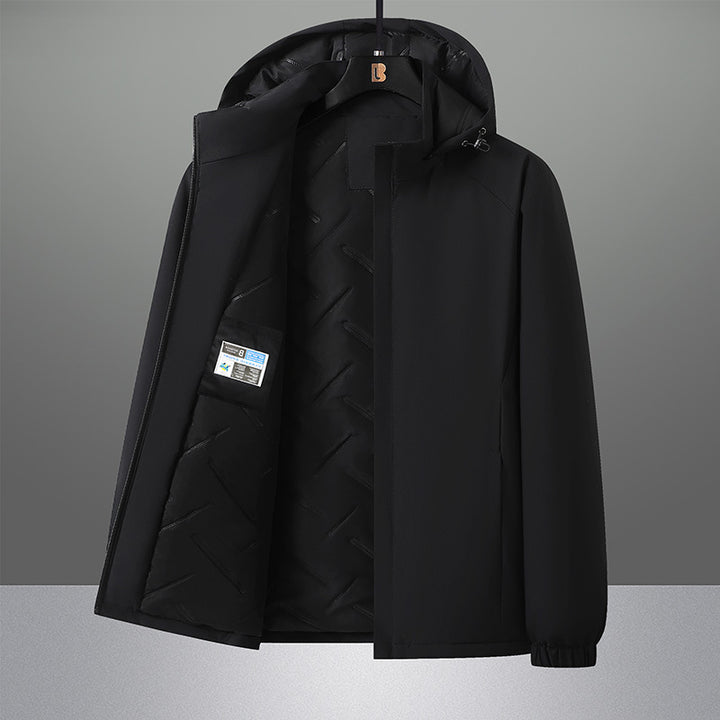 Men's water-repellent urban softshell hooded jacket with lightly padded quilted lining, concealed zipper, and elastic cuffs Mune Fashion