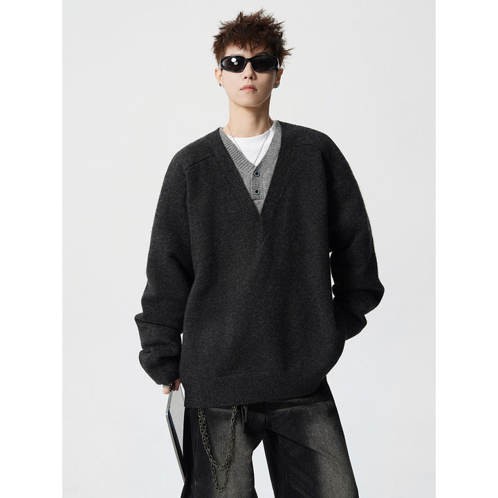 Men's Elegant V-Neck Chunky Knit Sweater Mune Fashion