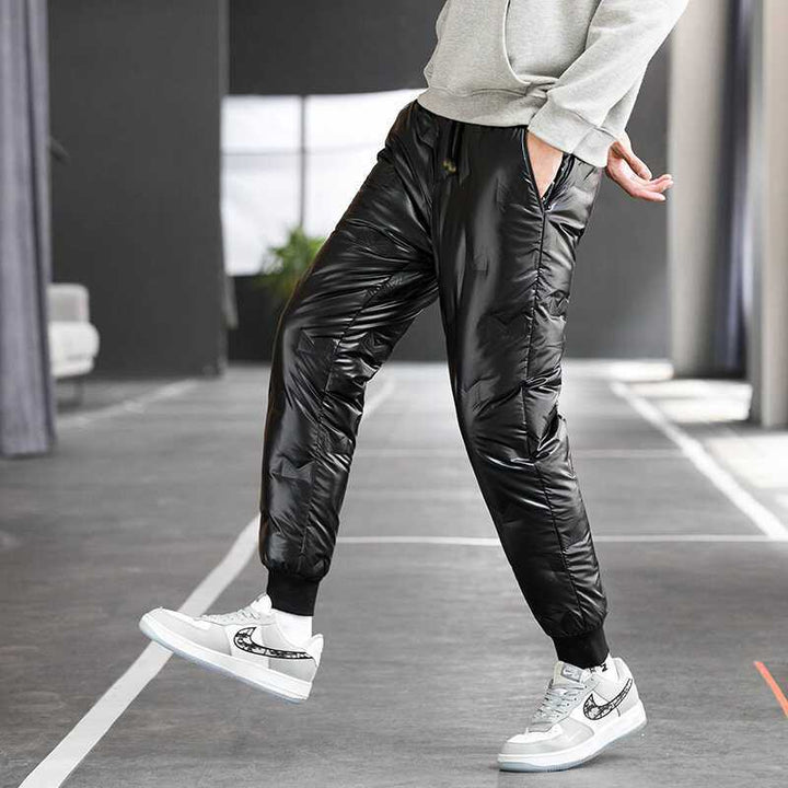 Men's Insulated Nylon Jogging Pants with Quilted Thermal Lining, Drawstring & Elastic Cuffs Mune Fashion