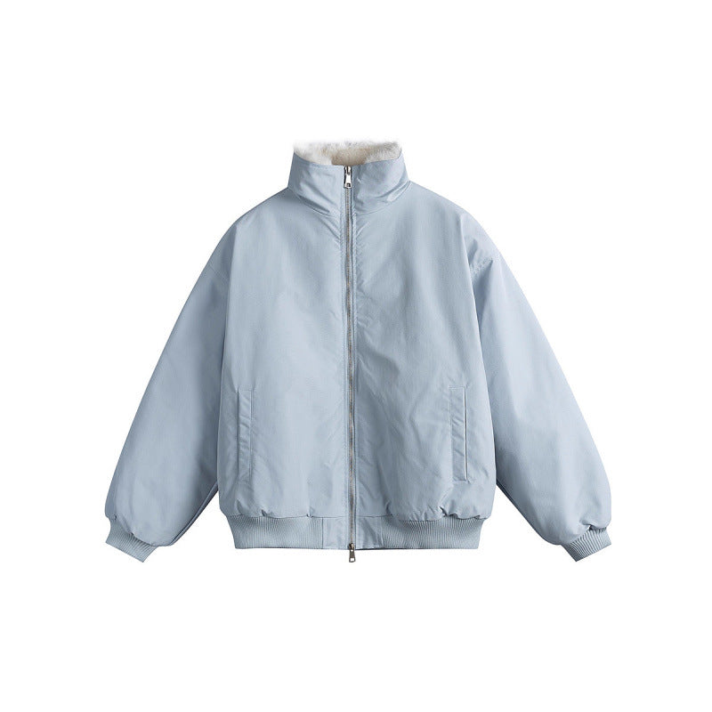 Women's Short Boxy Quilted Jacket with High Shawl Collar, Teddy Collar and Elastic Ribbed Cuffs Mune Fashion
