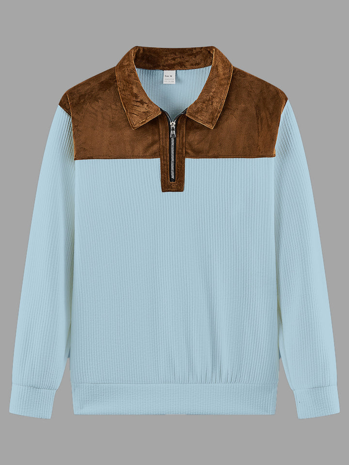 Unisex nan fine-structured knitted sweater with half zip collar and velvet trim Mune Fashion