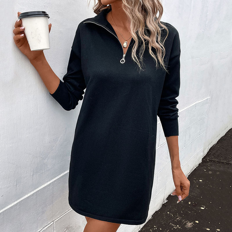 Women Sporty Sweater Dress with Zipper Mune Fashion