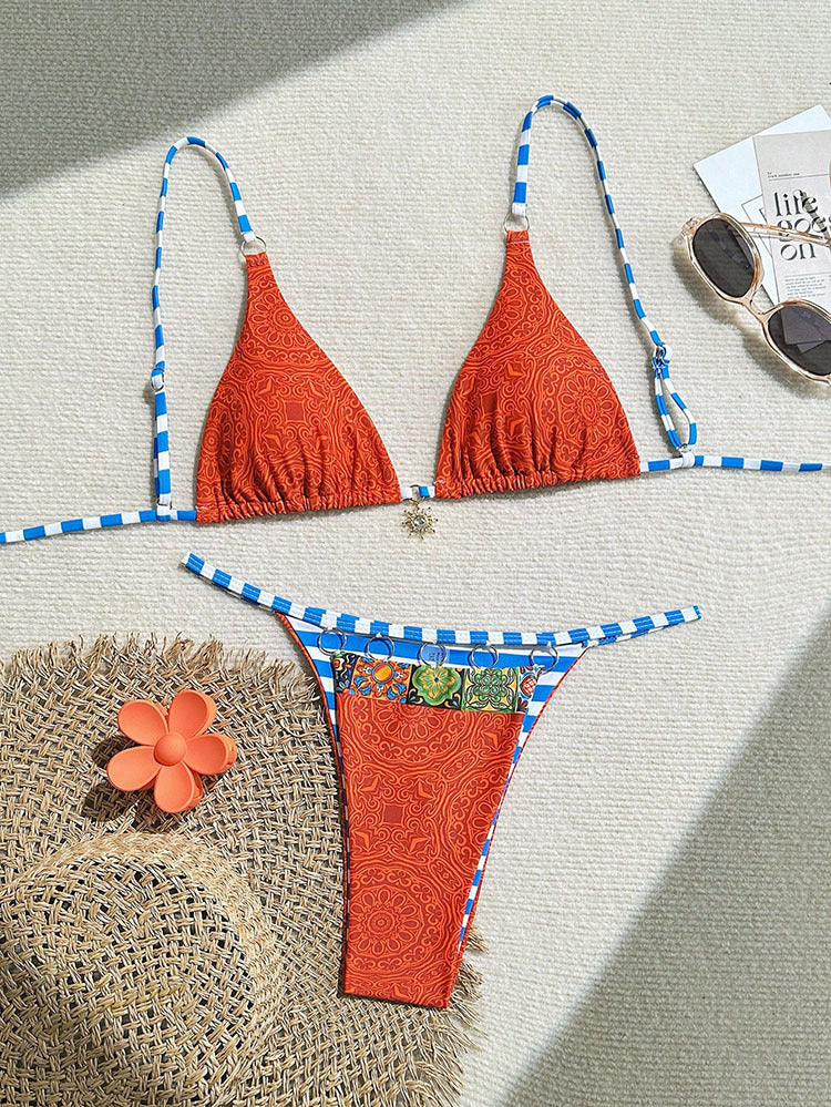 Women Triangle Bikini with trendy check pattern and playful ruffle design Mune Fashion