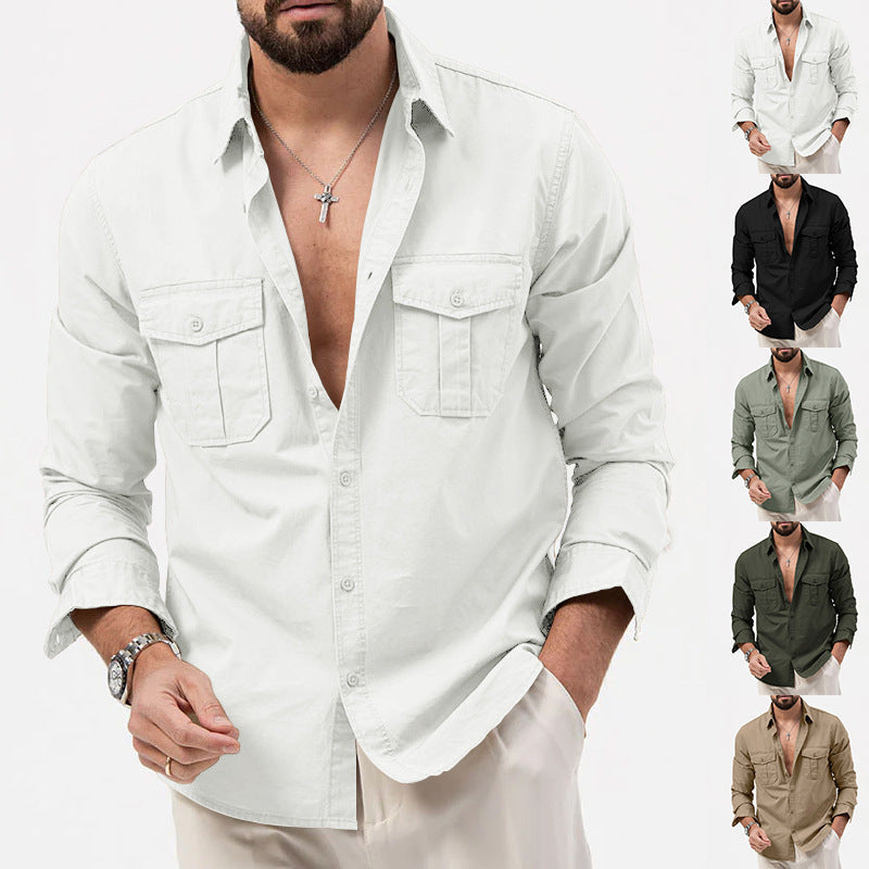 Men's Long Sleeve Shirt in Utility Style with Patch Chest Pockets Mune Fashion