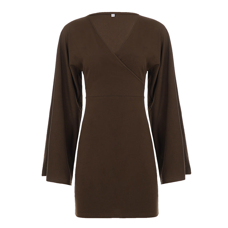 Women's wrap mini dress with kimono sleeves, tailored bodice seam, and stretchy jersey Mune Fashion