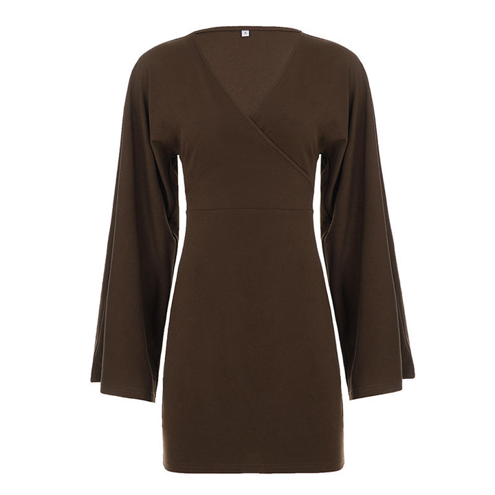 Women's wrap mini dress with kimono sleeves, tailored bodice seam, and stretchy jersey Mune Fashion