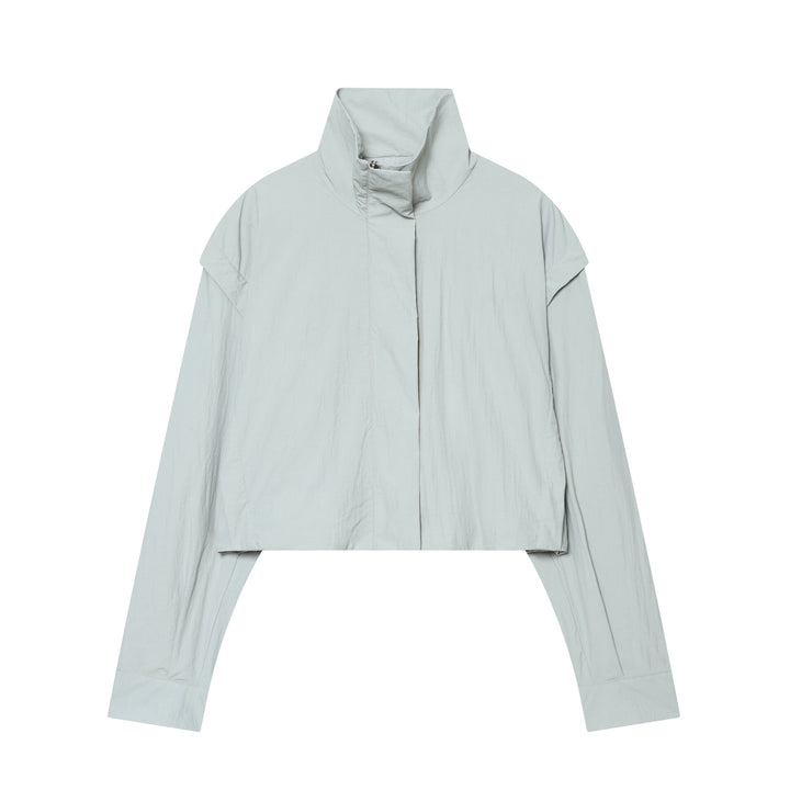Women's Cropped Technical Stand Collar Jacket with Hidden Front Mune Fashion