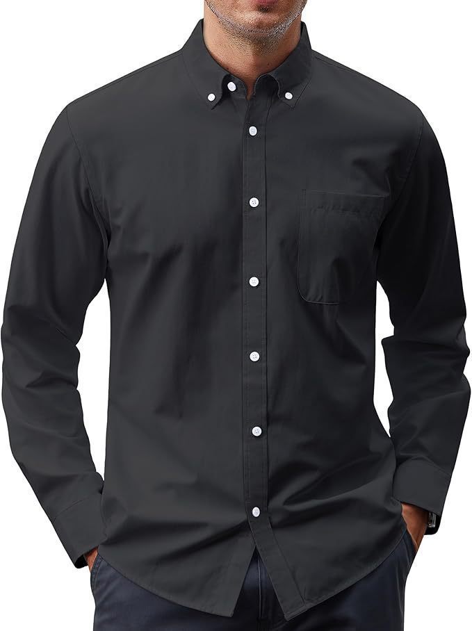 Men's Slim-Fit Oxford Shirt with Button-Down Collar, Chest Pocket, and Elastic Cotton Blend Mune Fashion