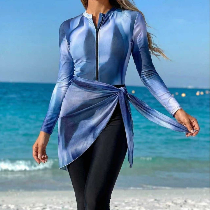 Women’s stylish rash guard with asymmetrical wrap design Mune Fashion
