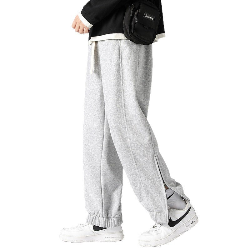 Men's wide jogging pants with side zipper slit, elastic waistband & drawstring Mune Fashion