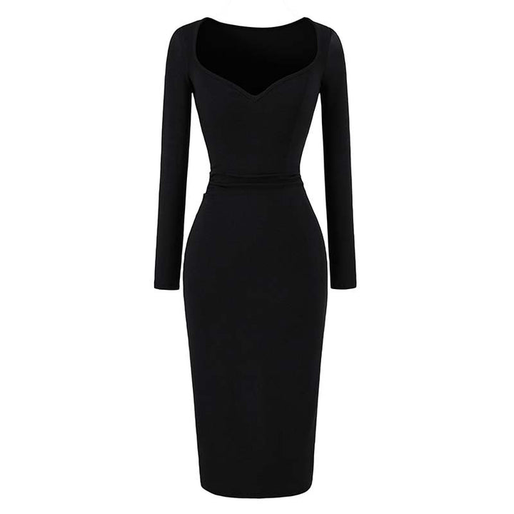 Ladies fitted midi dress with heart-shaped neckline and long sleeves Mune Fashion