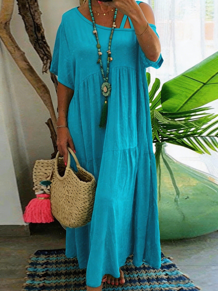Ladies Maxi Dress with Casual Cut and Asymmetrical Design Mune Fashion