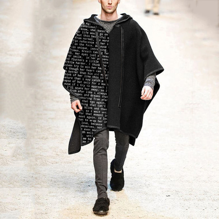 Men's Oversized Hooded Poncho made of Knit with Geometric Mosaic Pattern Mune Fashion