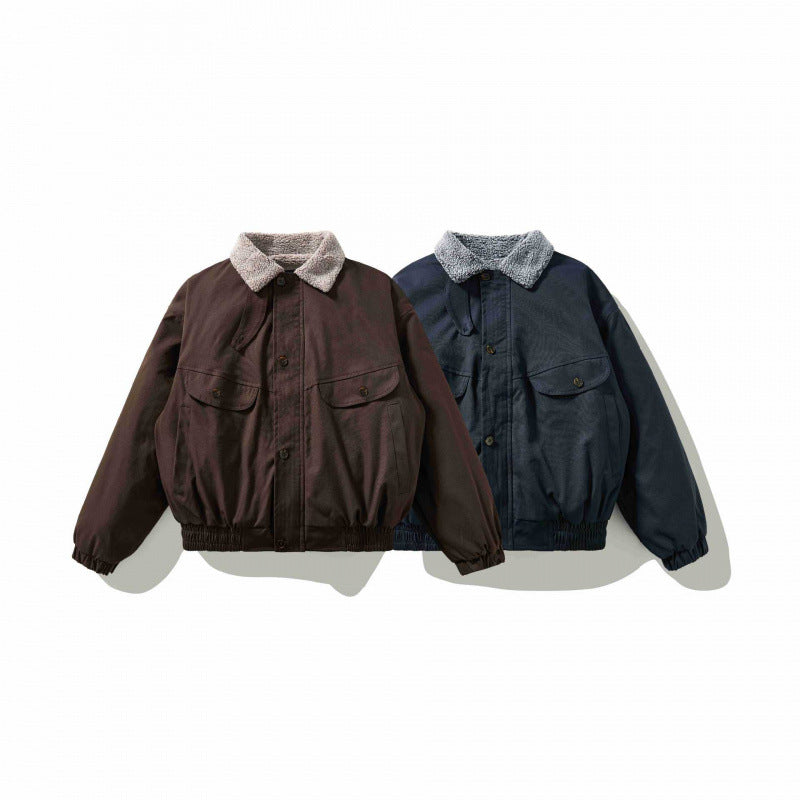 Men's Boxy Utility Bomber Jacket with Sherpa Collar and Concealed Snap Placket Mune Fashion