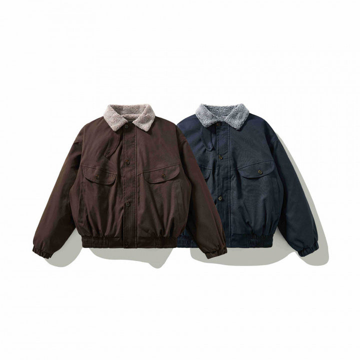 Men's Boxy Utility Bomber Jacket with Sherpa Collar and Concealed Snap Placket Mune Fashion