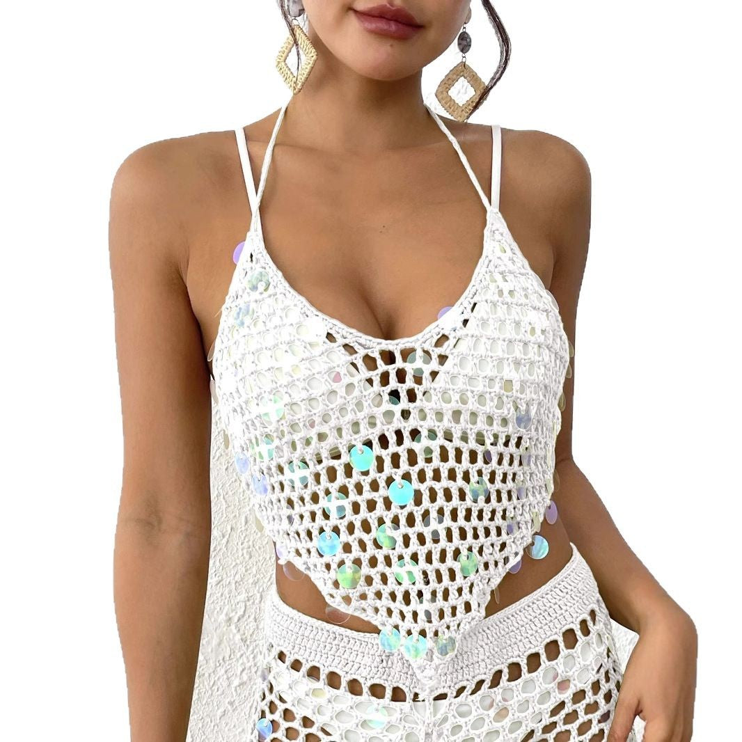 Women’s Crochet Top with Colorful Sequins Mune Fashion
