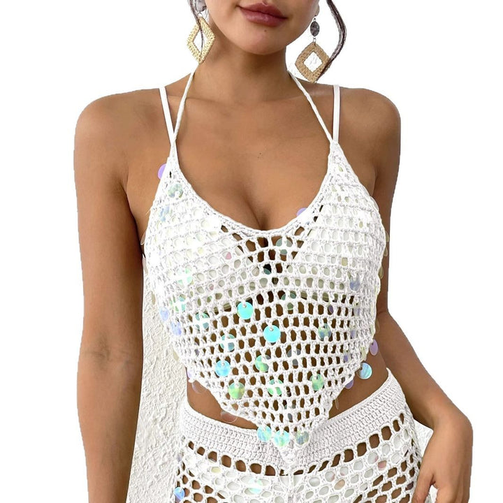 Women’s Crochet Top with Colorful Sequins Mune Fashion