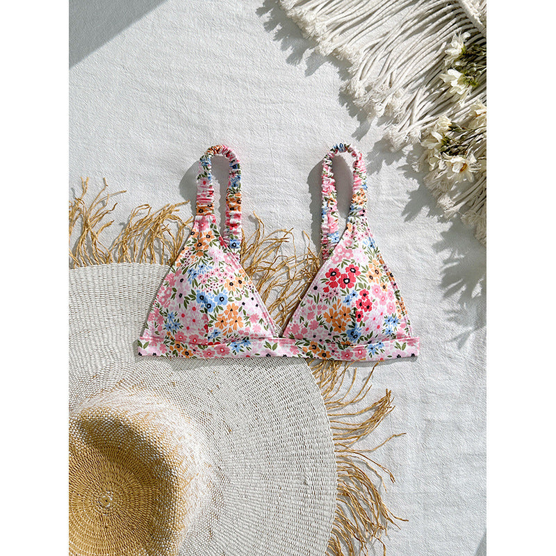Women's Triangle Bikini Top with Floral Design and Adjustable Straps Mune Fashion