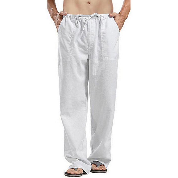 Men's Casual Linen Pants with Drawstring Waist and Straight Leg Mune Fashion