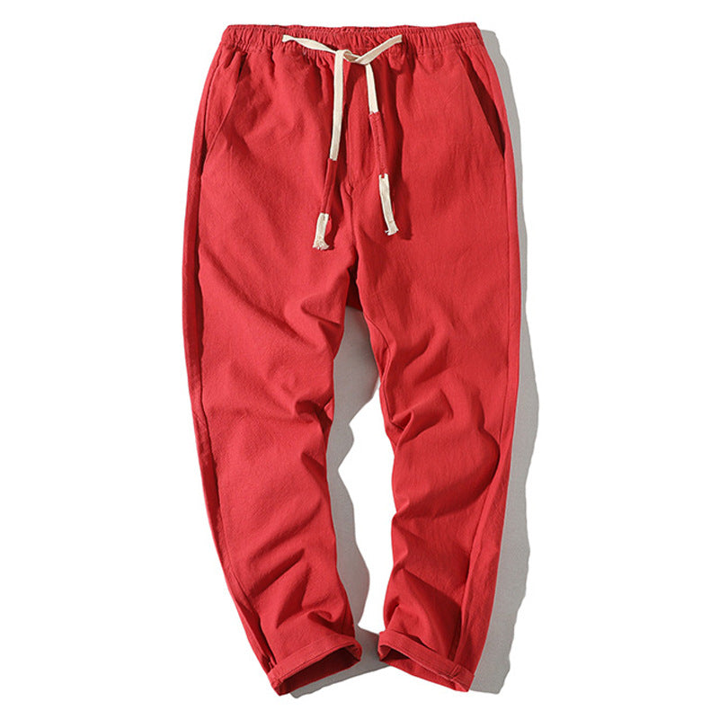 Men's lightweight linen trousers with elastic waistband and drawstring, tapered fit and roll-up hem Mune Fashion