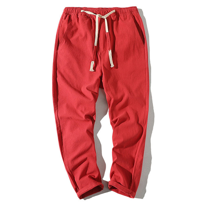 Men's lightweight linen trousers with elastic waistband and drawstring, tapered fit and roll-up hem Mune Fashion