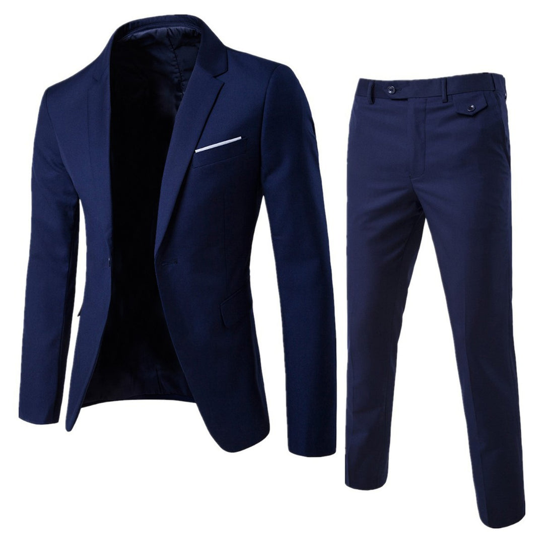Men's Two-Piece Slim-Fit Suit Set with Tailored Blazer and Slim Suit Pants Mune Fashion