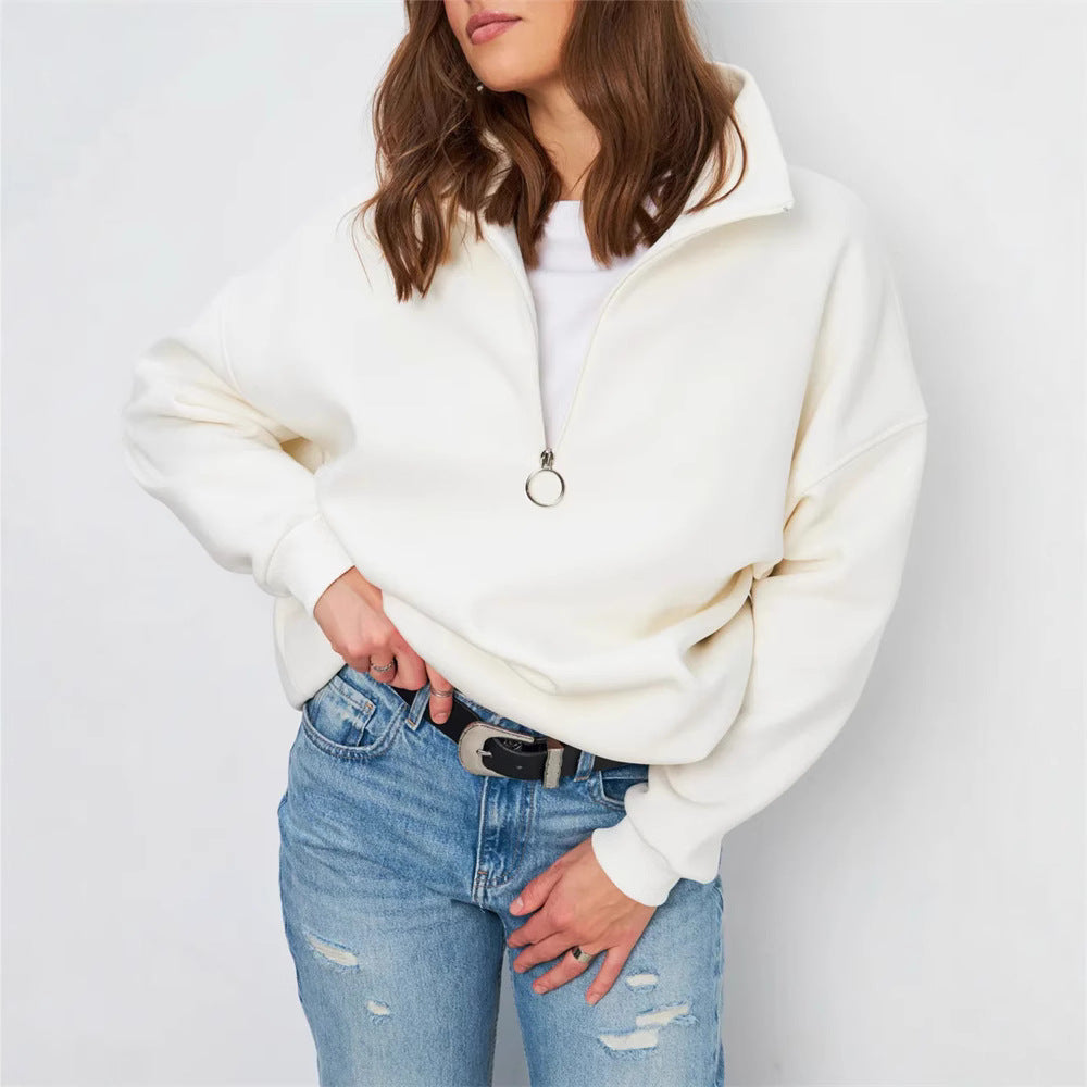 Women's Oversized Half-zip Sweater with High Stand-up Collar and Ribbed Cuffs Mune Fashion