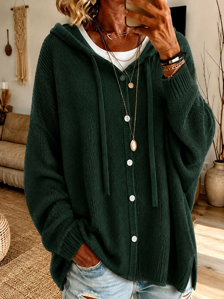 Womens Hooded Cardigan made of textured fine knit with button placket Mune Fashion