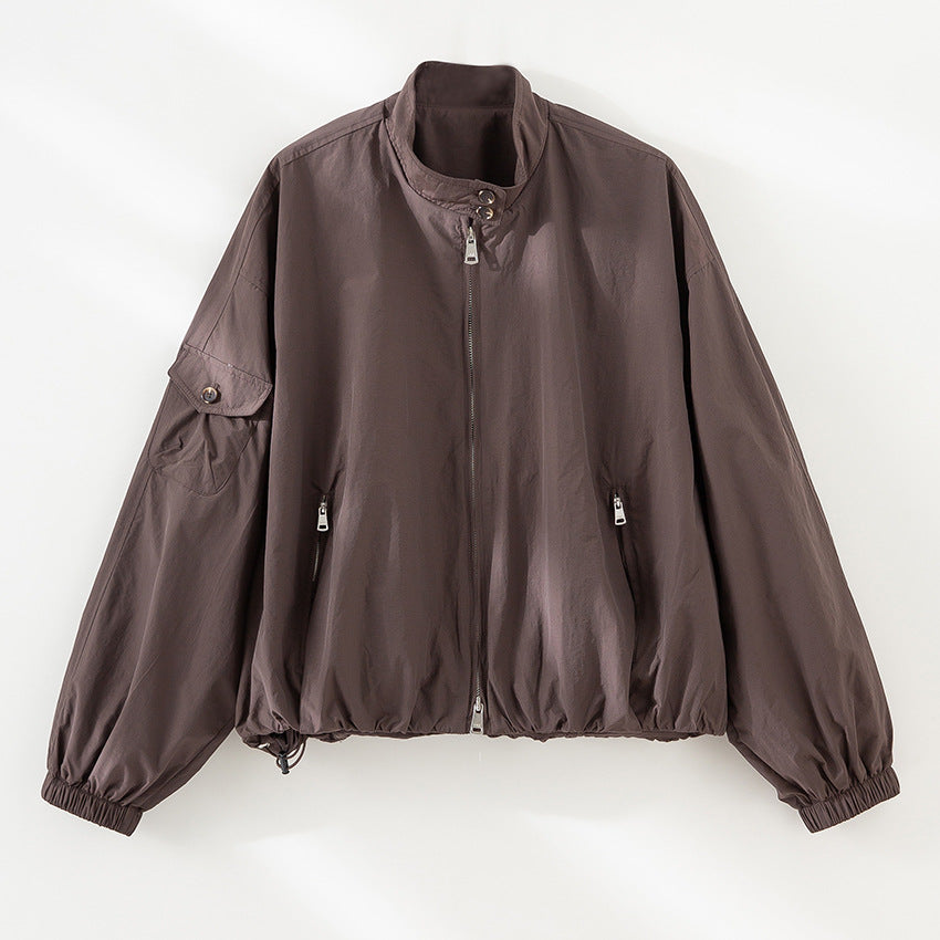 Women's short technical bomber jacket in oversized style with sleeve pocket and two-way zipper Mune Fashion
