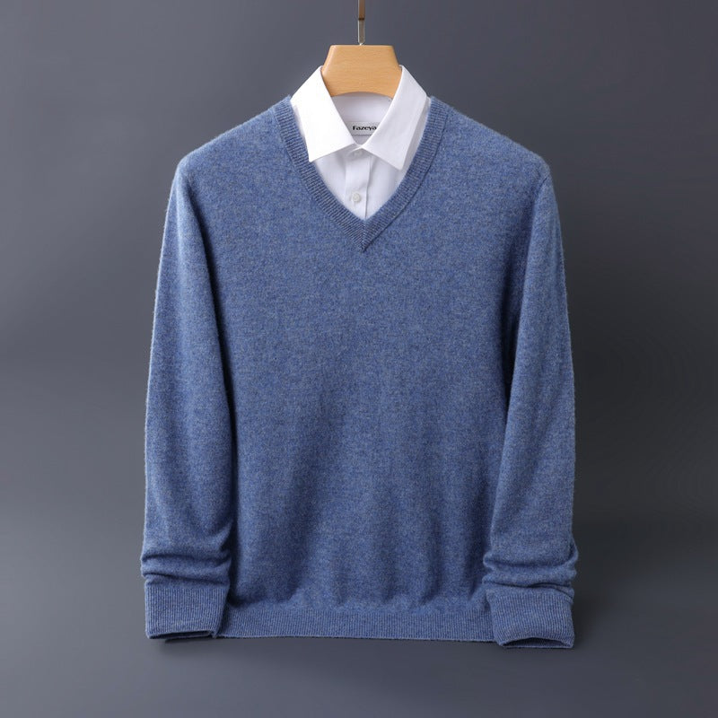 Men's fine V-neck sweater made from merino-cashmere blend with ribbed cuffs Mune Fashion