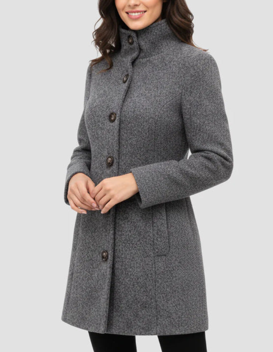 Ladies Elegant Wool Jacket with High Collar