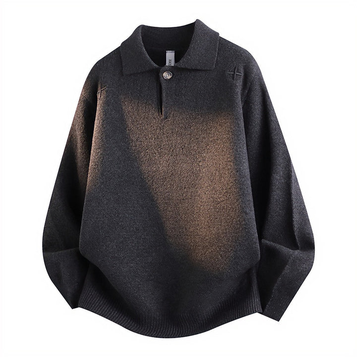 Unisex Casual Oversized Knit Sweater with Polo Collar and Half Button Placket Mune Fashion