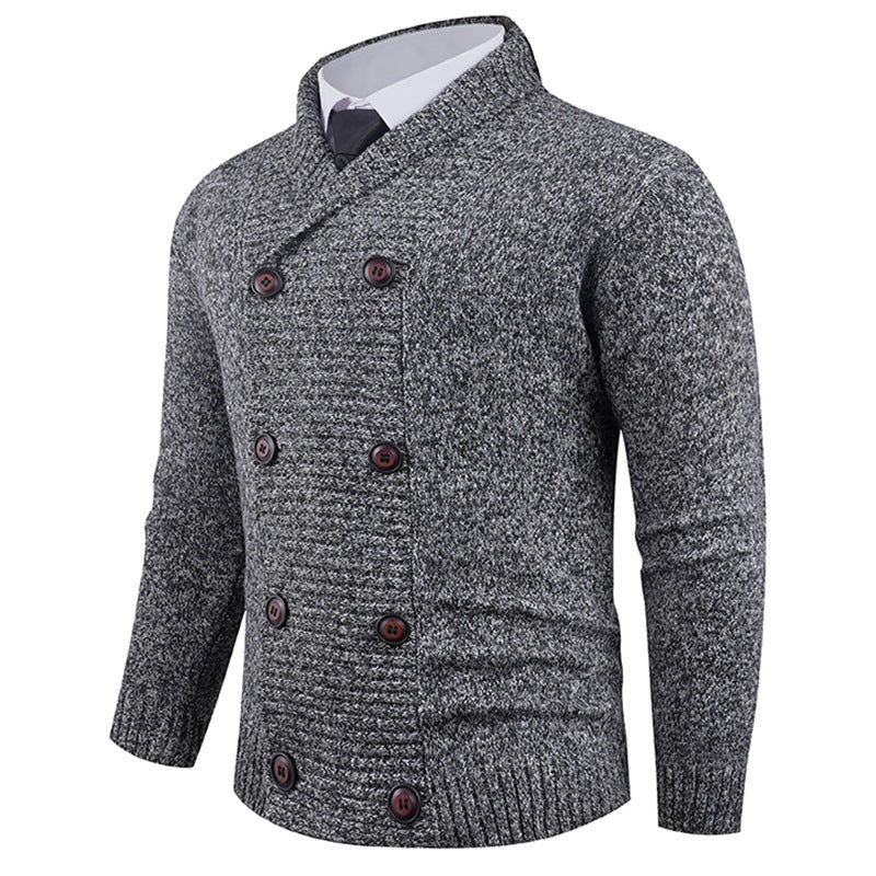 Men's double-breasted chunky knit cardigan with overlapping shawl collar Mune Fashion