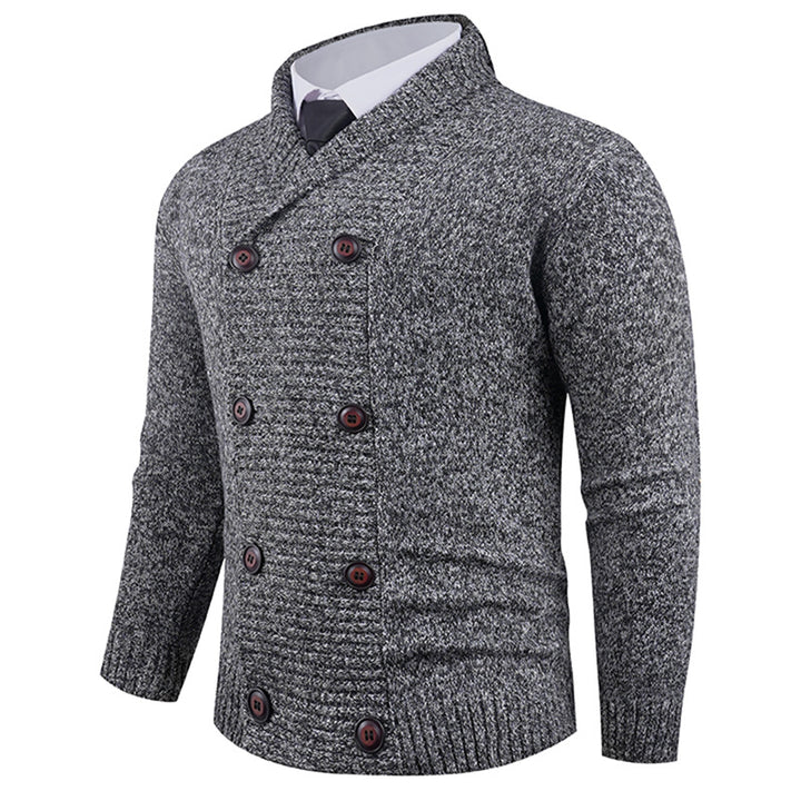 Men's double-breasted chunky knit cardigan with overlapping shawl collar Mune Fashion