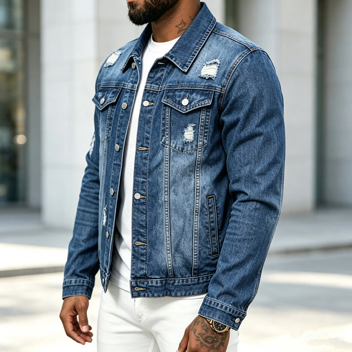 Men's Fashion Jeans Jacket with Destroyed Details Mune Fashion