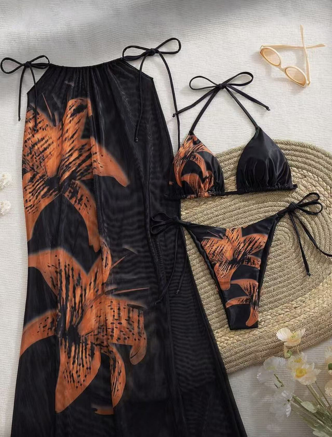 Women's bikini set with elegant wrap skirt and floral design Mune Fashion
