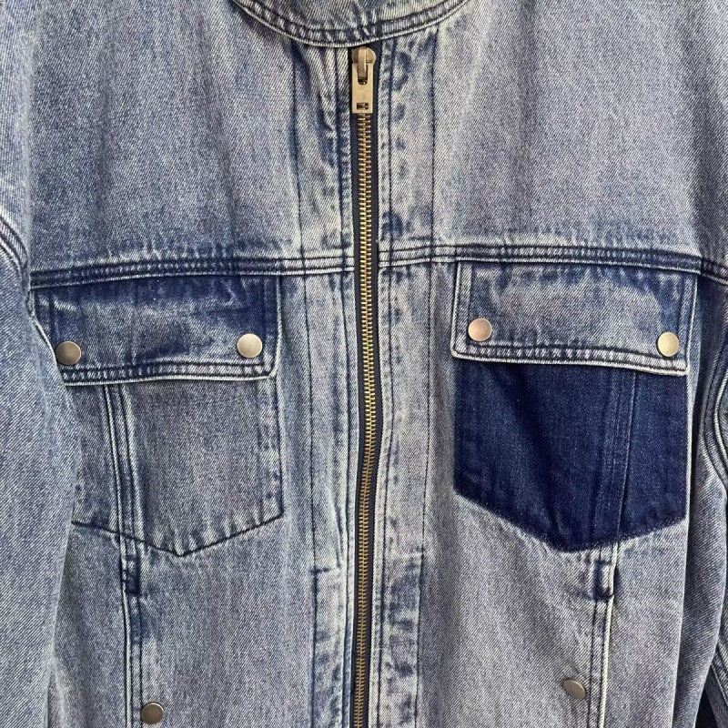 Men's Relaxed Denim Utility Jacket with Stand Collar and Contrasting Chest Pocket Mune Fashion