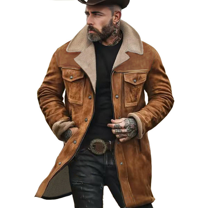 Men's Long Sherpa Coat with Faux Fur Lining and Suede Look Mune Fashion