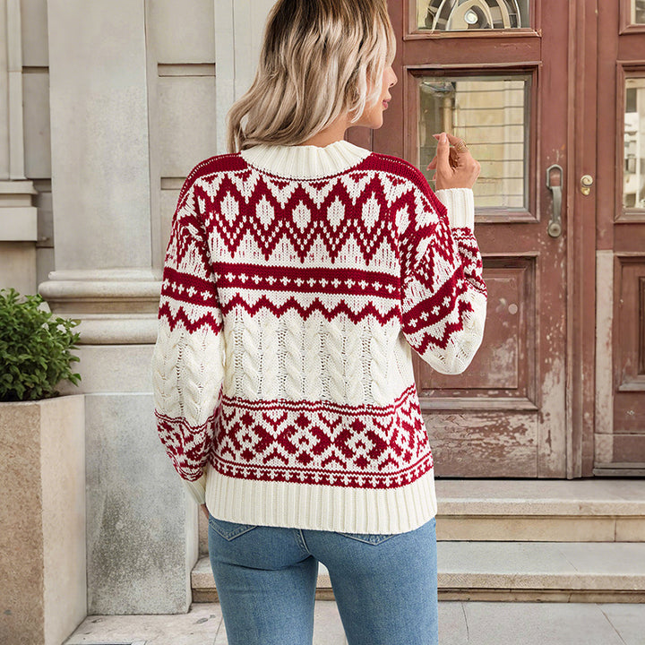 Women’s Norwegian knit sweater with cable pattern and Fair Isle jacquard Mune Fashion