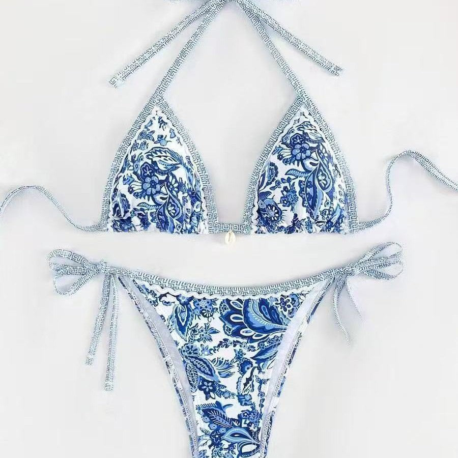Women's triangle bikini with floral pattern and adjustable tie straps Mune Fashion