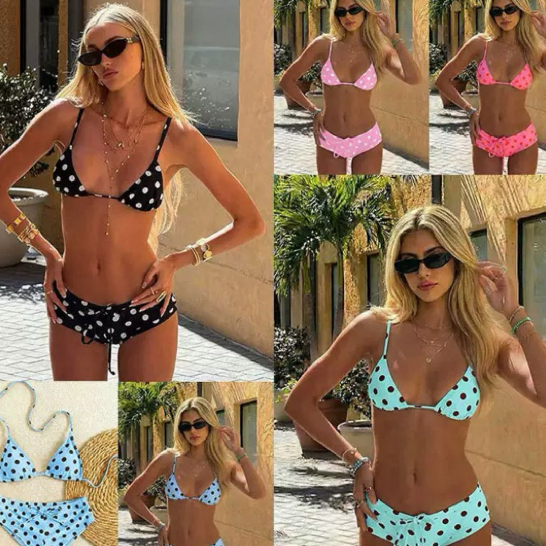 Women Stylish Polka Dot Bikini with Adjustable Bottom Mune Fashion
