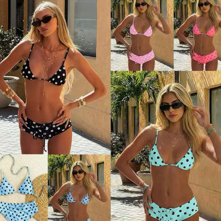 Women Stylish Polka Dot Bikini with Adjustable Bottom Mune Fashion