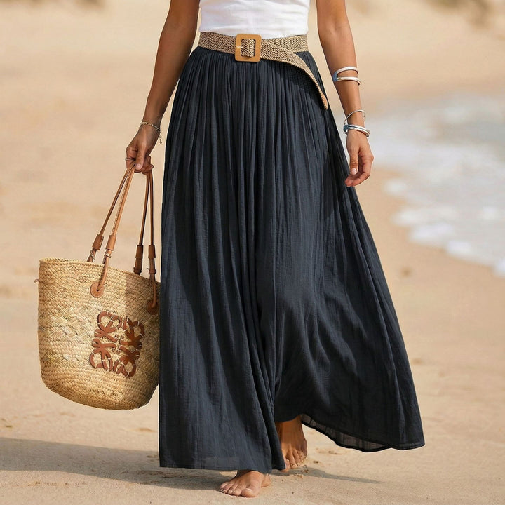 Women nan Pleated Maxi Skirt with Crinkle Look and Elastic Waistband Mune Fashion