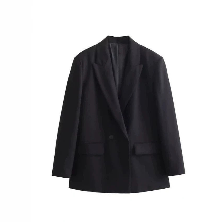 Women's Double-Breasted Boxy Blazer with Boxy Silhouette and Lapel Collar Mune Fashion