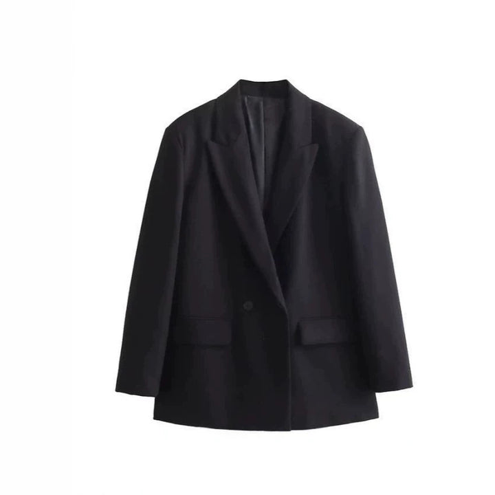 Women's Double-Breasted Boxy Blazer with Boxy Silhouette and Lapel Collar Mune Fashion