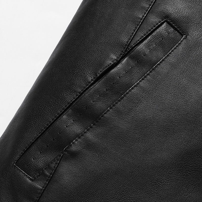 Men's Simple Faux Leather City Jacket with Stand Collar, Two-Way Zipper & Side Pockets Mune Fashion