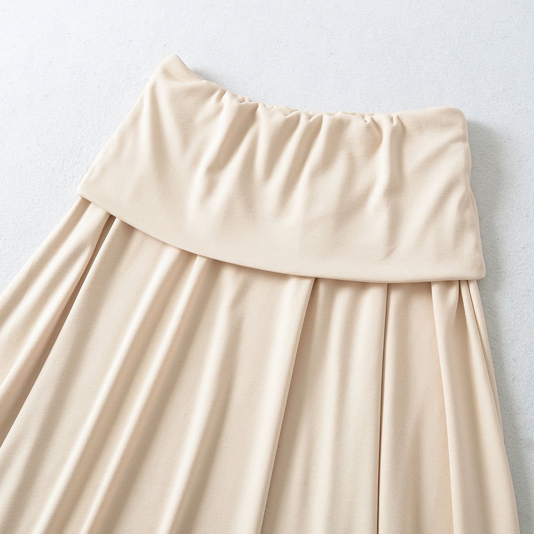 Women Long Jersey Maxi Skirt with Wide Hem and Gently Falling Pleats Mune Fashion