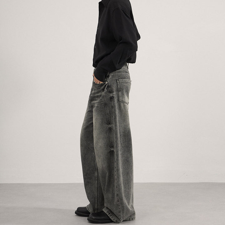 Men's Ultra-wide Vintage Washed Denim Palazzo Pants with Low Croth and Straight Hem Mune Fashion