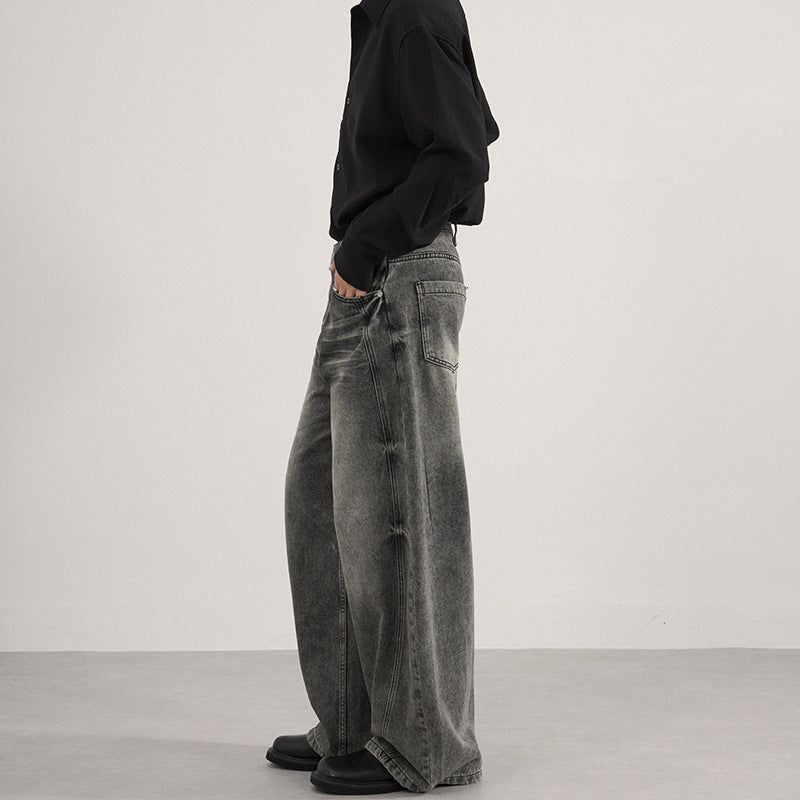 Men's Ultra-wide Vintage Washed Denim Palazzo Pants with Low Croth and Straight Hem Mune Fashion