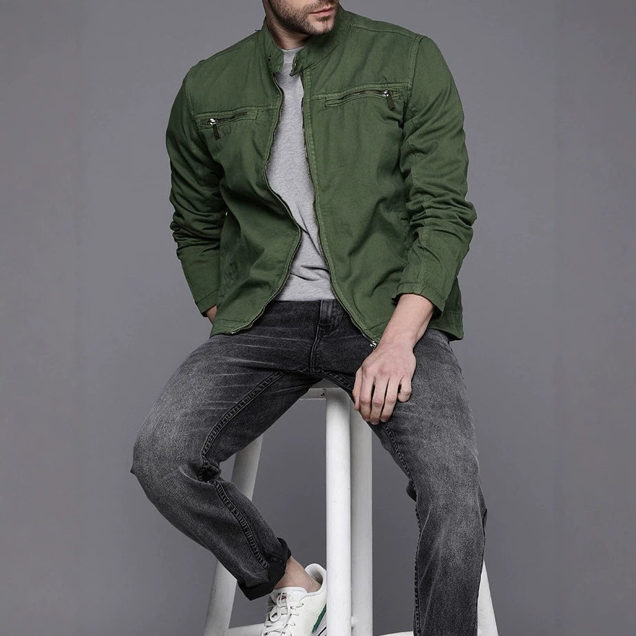 Men's Fashion Transitional Jacket with Zipper and Pockets